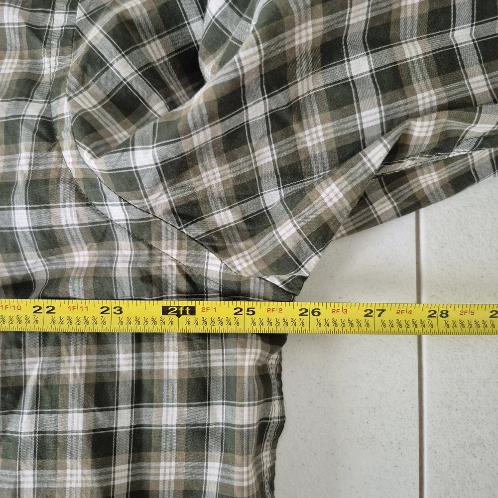 Banana Republic Shirt Mens 2XL Green‎ Plaid Untucked Fit Long Sleeve Organic